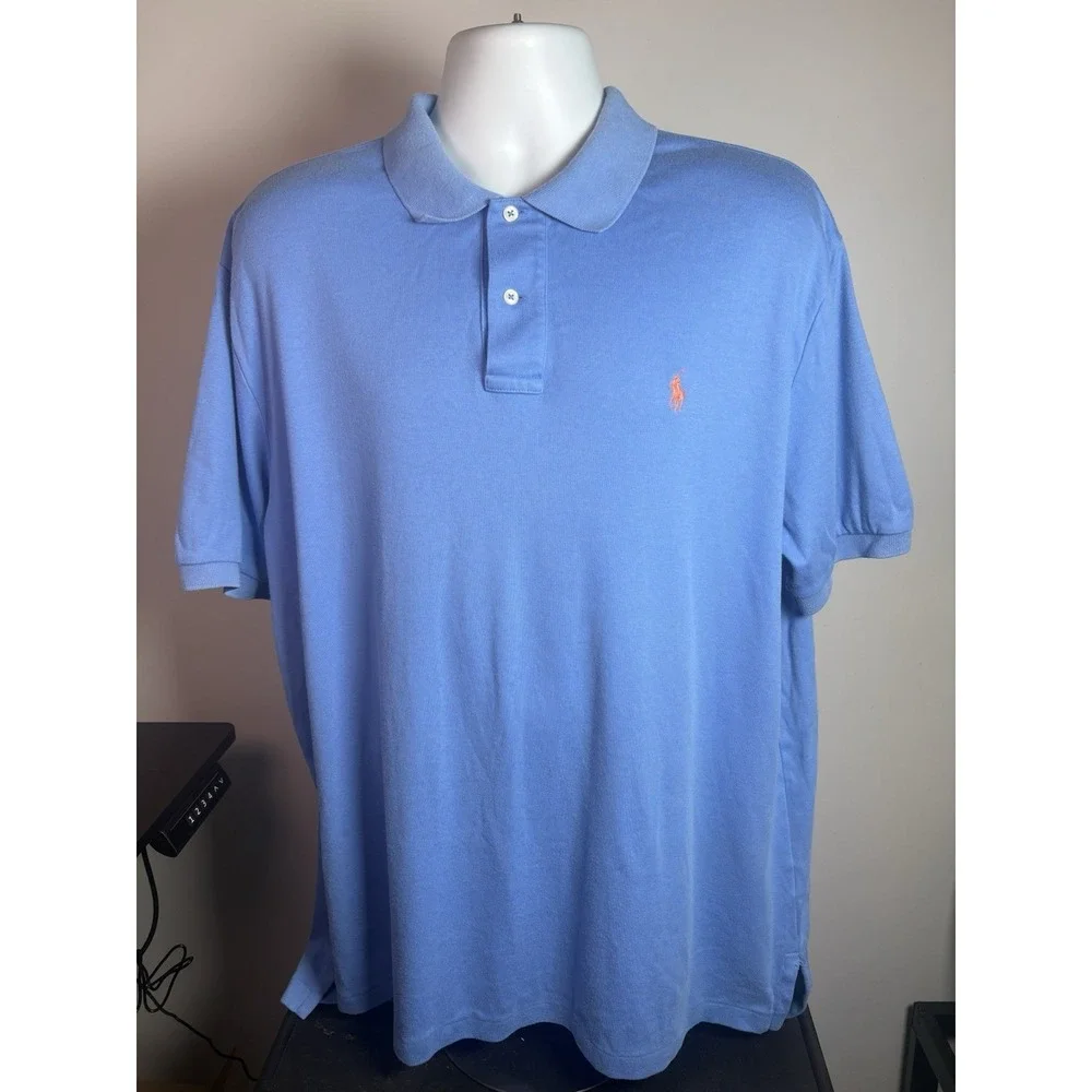 Polo Ralph Lauren Polo Shirt Men's XL Light Blue Short Sleeve Orange Pony